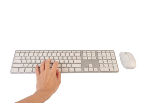Closeup of business woman hand typing on laptop keyboard with mouse on transparent background - Powered by Adobe