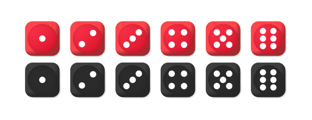 Dice. Flat, color, numbers on dice. Vector icons.