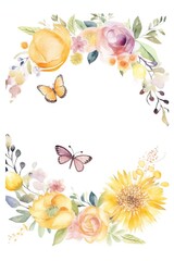 Obraz na płótnie Canvas Water Color Pastel Flower and bloom, Wedding decorative perfect rectangle frame border, AI Generative