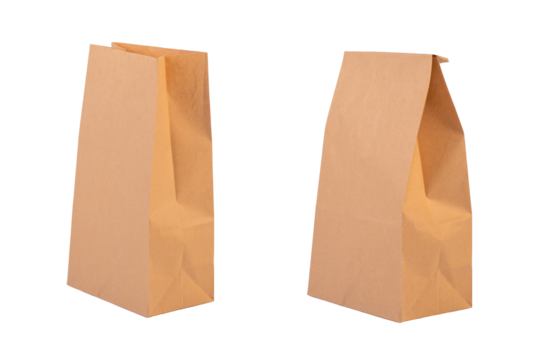 Brown paper bags on transparent background.
