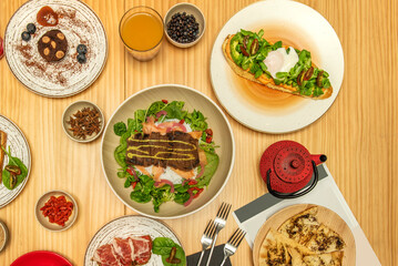 A set of healthy food gourmet dishes