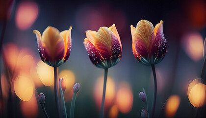 perfectly blooming tulips flower. beautiful flower in the garden.  AI generated - obrazy, fototapety, plakaty