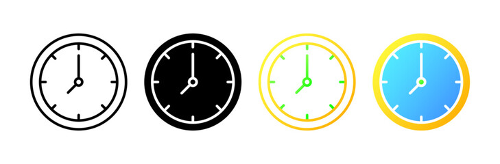 Watch. Icons in different styles, colored, wall clock. Vector icons