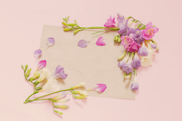 vintage background with flowers of freesia