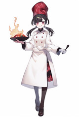 料理人(シェフ)の女性キャラクターの全身イラスト(AI generated image)