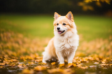Cute German Spitz. Portrait of a beautiful German Spitz dog in the park. Generative AI