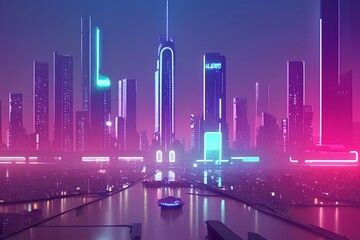 neon cityscape, from bottom to top - generative ai
