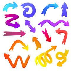 Set of quirky arrows isolated on background. Retro comic spiral shape pointer for app ui design. Arrows abstract creative design shapes.