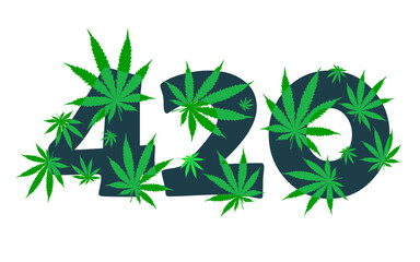 vector decorative green lettering 420 with cannabis leaves pattern, marijuana, logo for weed lovers 