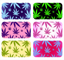 set of bright neon backgrounds with cannabis leaves, background with marijuana, bright background with weed for stoners