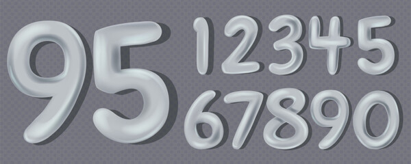 Grey Number Balloons 0 to 9. Grey Volume 3d render numbers. Party, birthday, celebrate anniversary and wedding or for your unique selling poster, banner ads.