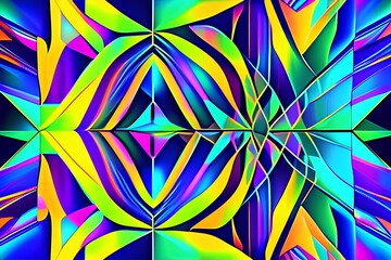 Neon rays kaleidoscope color pattern. Modern tile for wallpaper - generative ai