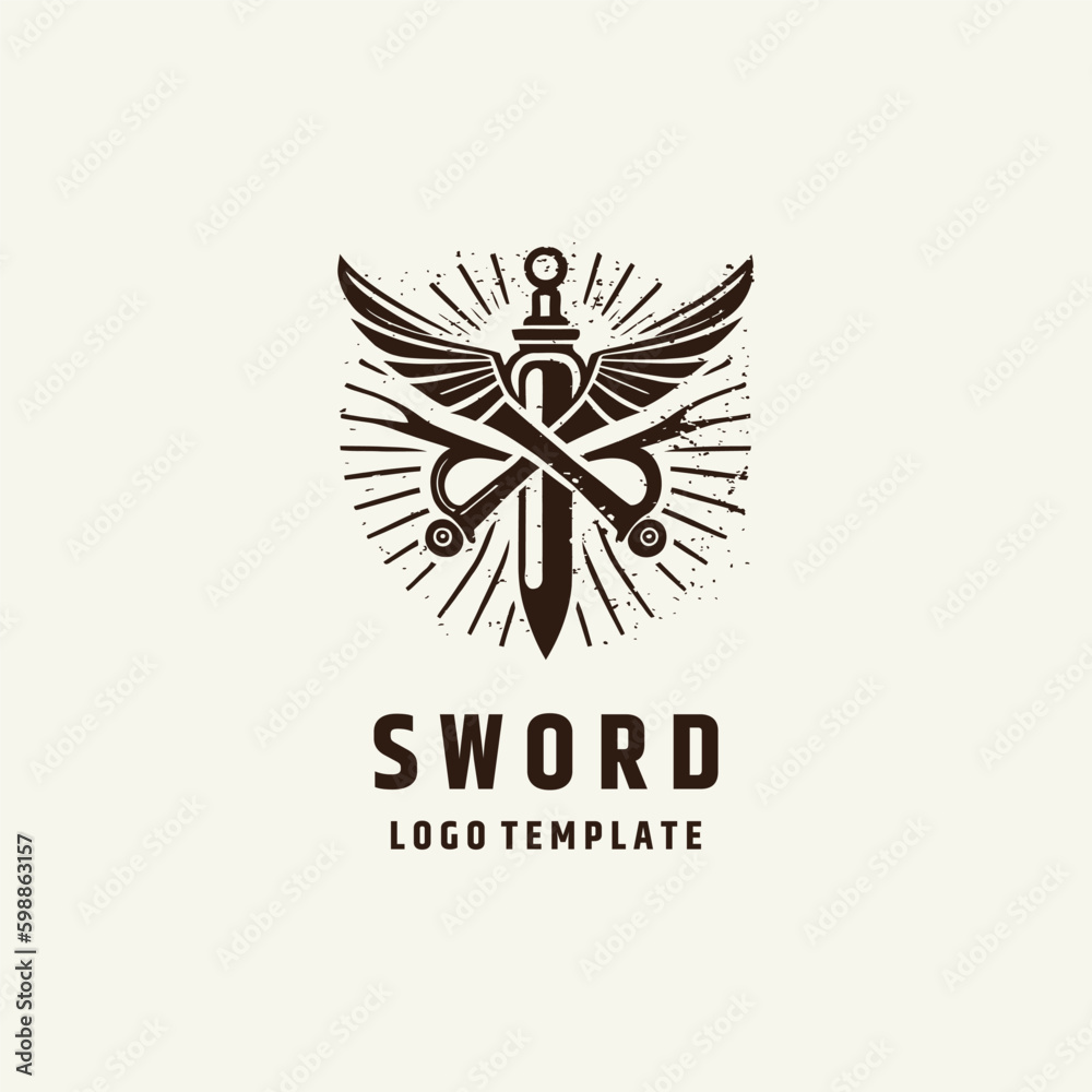 Sticker Sword logo design vector illustration