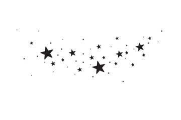 The stars are black on a white background. The black star shoots with an elegant star. Meteoroid, comet, asteroid, stars.