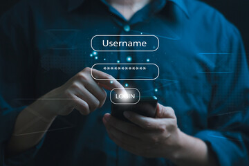 Businessman using smartphone login