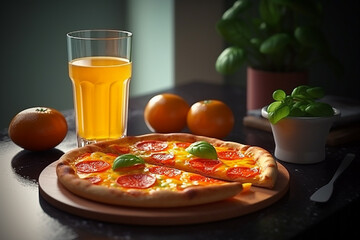 - pizza with tomatoes and orange juice   generative ai