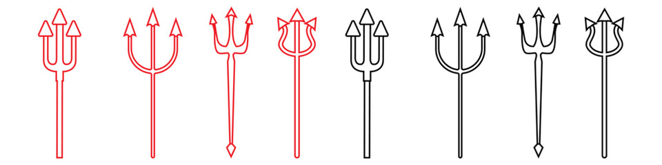 Trident devil icon vector set. pitchfork illustration sign collection. hell symbol.