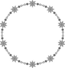 Snowflake circle frame. Winter snowflake round border.