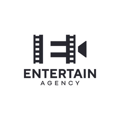 Unique logo combination of film strip, letter E and camera. It is suitable for companies engaged in the film industry.