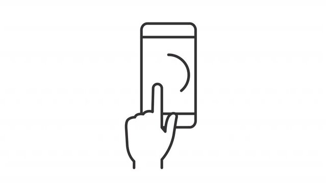 Animated finger touch line icon. Hand pressing screen animation. Mobile phone. Check mark. Successful action. Loop HD video with alpha channel, transparent background. Outline motion graphic