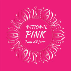 Banner for National Pink Day. Design in white and pink color with round abstract ornament.