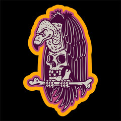  illustration vector of vultures bird and skull head