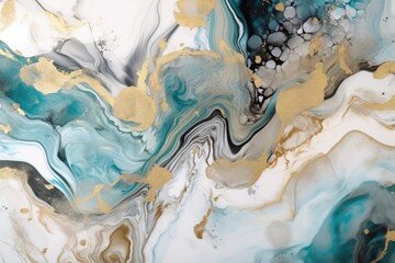 3d abstract marble wallpaper for wall decor .Resin geode and abstract art, functional art, like watercolor geode painting. golden, blue, turquoise, and gray background - Generative AI