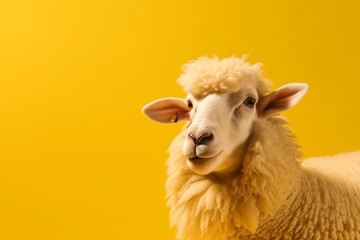 Obraz premium A potrait of cute animal sheep with large empty background. generative ai