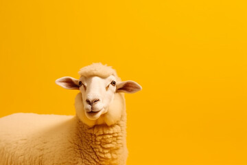 Fototapeta premium A potrait of cute animal sheep with large empty background. generative ai