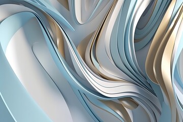 Light Blue gray golden and White background. 3d Abstract wallpaper for print - Generative AI