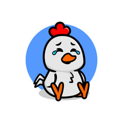 crying cute chicken mascot illustration. kawaii animal vector illustration.