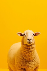 Fototapeta premium A potrait of cute animal lamb with large empty background. generative ai