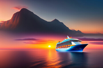 cruise ship in the sunset