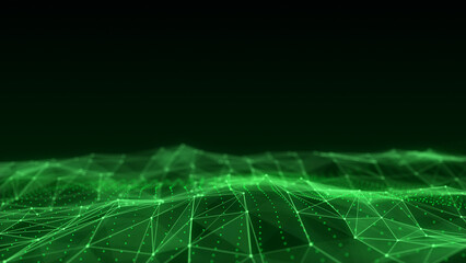 Futuristic technology double wave. Digital cyberspace. Abstract wave with moving particles on background. Big data analytics. 3d rendering.