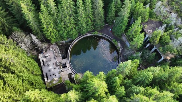 Aerial View of Abandoned Tin Mine Buildings Near Rolava Village, Czech Republic, Later Prisoner Camp, Drone Shot