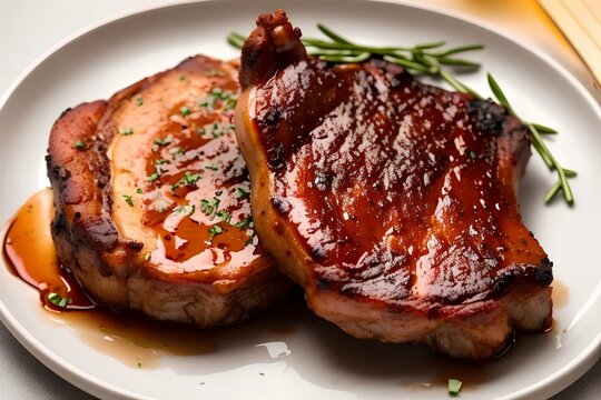 Pork chop on a plate - generative ai