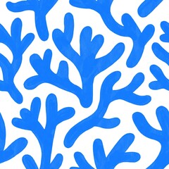 Blue coral seamless pattern isolated on white background. 