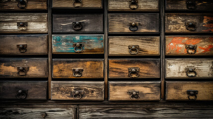 Old wooden textured drawers background. Generative Ai