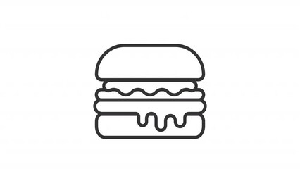 Animated hamburger line icon. Cheeseburger separates and puts back together animation. Fast food restaurant. Loop HD video with alpha channel, transparent background. Outline motion graphic