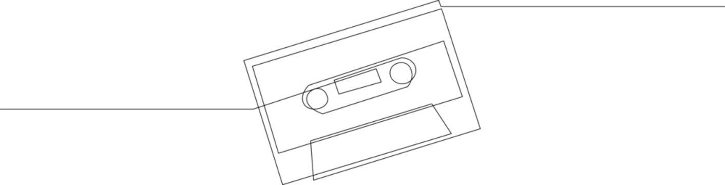 recommend clip art: Continuous line drawing of retro compact tape cassette. Vintage music icon audio cassette tape in doodle style. Vector illustration.