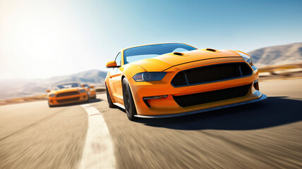 Obraz na płótnie Canvas Car racing on a track with motion blur. Generative Ai