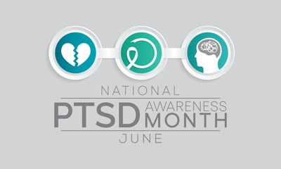 PTSD awareness month is observed every year in June. Posttraumatic stress disorder is a psychiatric disorder that may occur in people who have experienced or witnessed a traumatic event. vector art