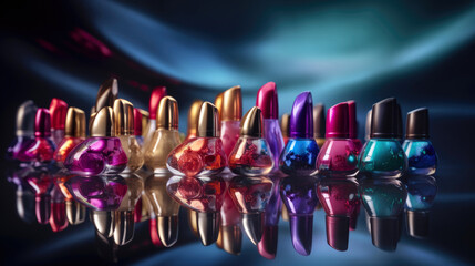 An array of dazzling and vibrant nail polishes, from bold and daring to understated and chic. Generative AI