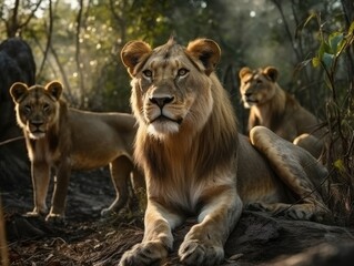 Obraz na płótnie Canvas Group of Lion in natural habitat (generative AI)