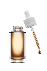 3D rendering of medical oil glass bottle isolated on white background. container for perfume cosmetic bottle simulated glass.