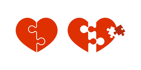 Puzzle love heart vector icon. Red Jigsaw Puzzle Heart. Heart and missing piece.