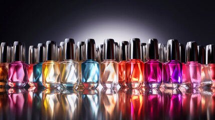An array of dazzling and vibrant nail polishes, from bold and daring to understated and chic. Generative AI
