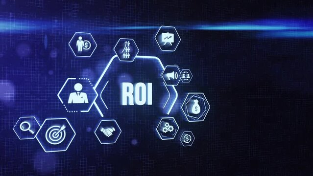 Internet, business, Technology and network concept. ROI Return on investment financial growth concept. Virtual button.