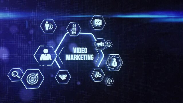 Internet, business, Technology and network concept. Video marketing and advertising concept on screen. Virtual button.