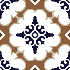Tile pattern. Ceramic tiles. Vintage tiled. Seamless texture. Modern wallpaper. brown and white background for your design. floor ornament. Pottery folk print. Abstract floral endless. vector